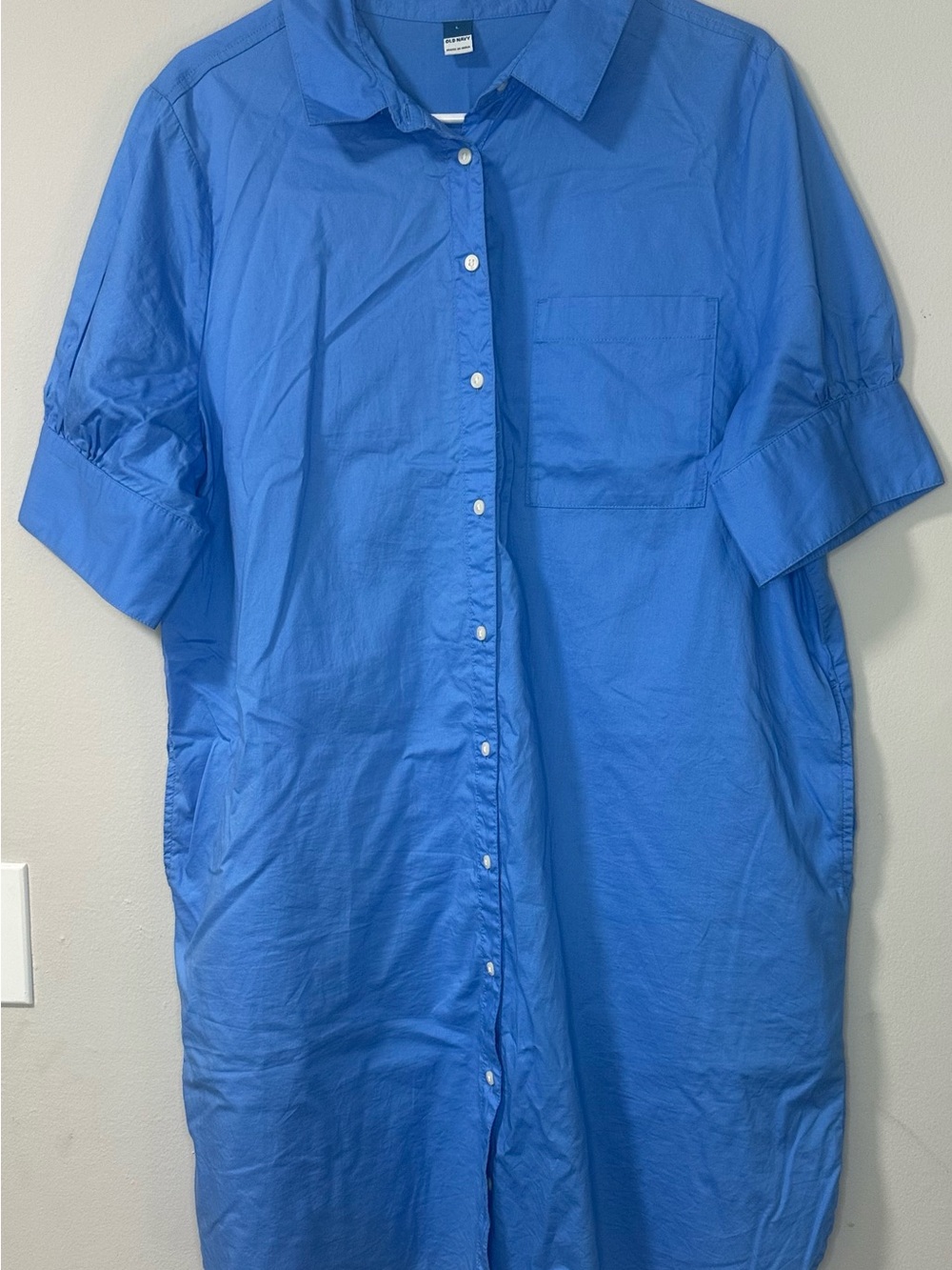 Old Navy Blue Short-Sleeve Button-Down Shirt Dress